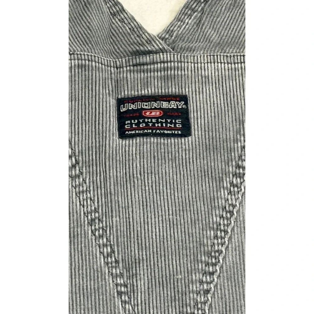 Union‎ Bay Grey Corduroy Overalls Vintage Wide Leg Bib Adjustable Strap Y2K Med